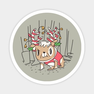 Angry Reindeer Dog In Christmas Decor Magnet